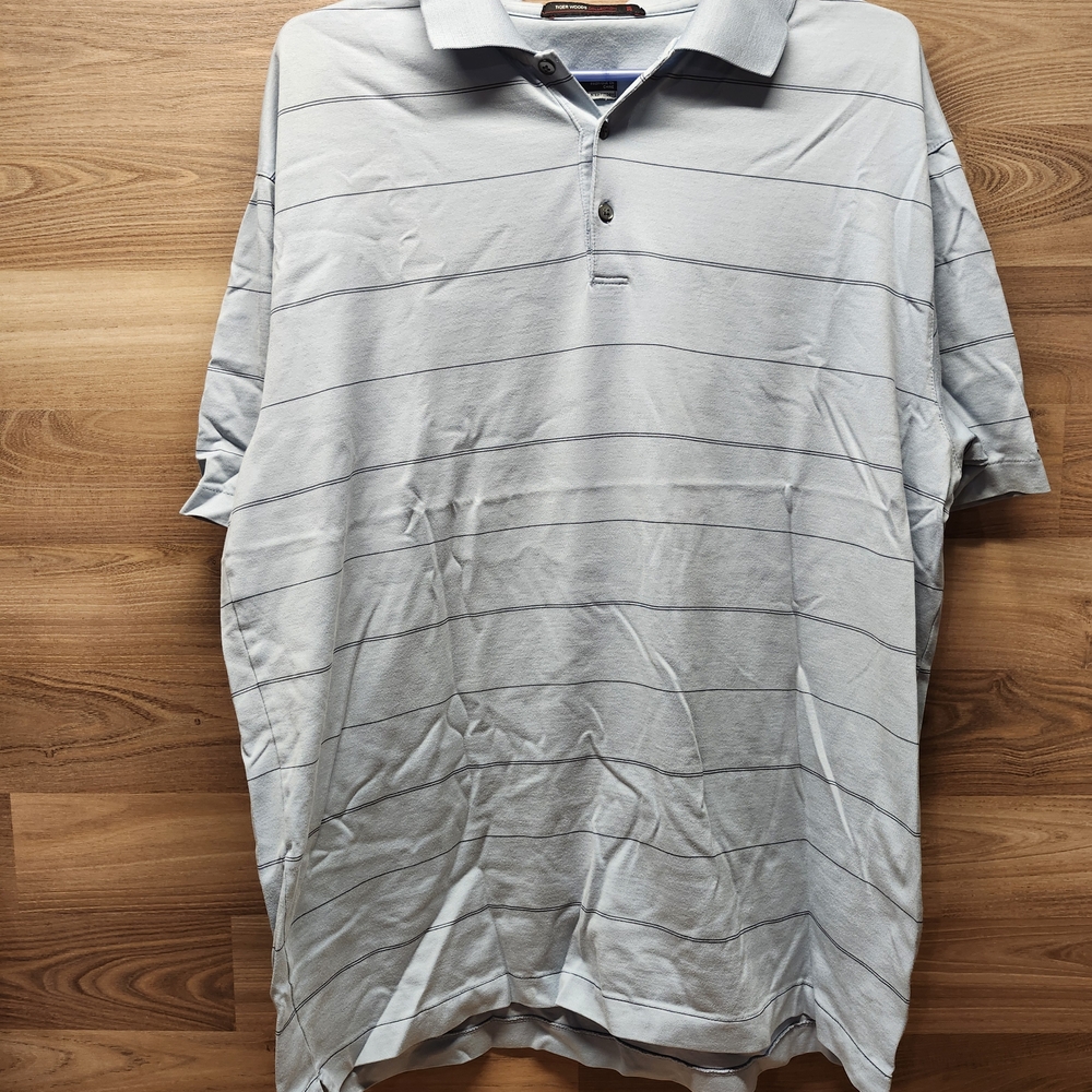 Nike Men's Light Blue Striped Golf Shirt